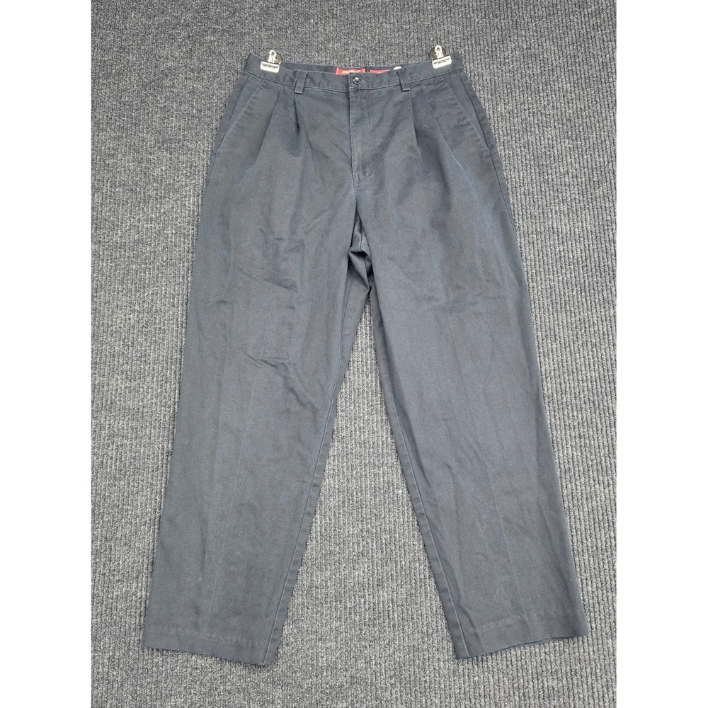Eddie Bauer Khakis Navy Blue Double Pleat Wrinkle Resistant Cotton Pants 12P